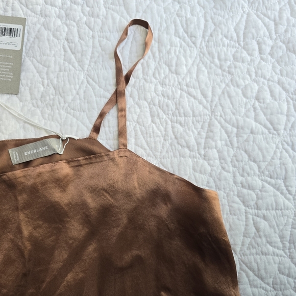 Everlane Satin Square Neck Midi Maxi Slip Dress Carob Brown Size 10 - Picture 4 of 16